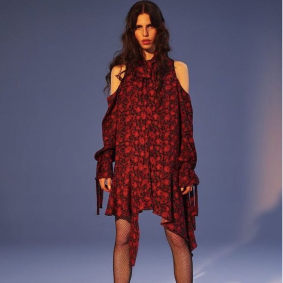 Magda Butrym Haifa Cold-Shoulder Floral-Print Tie-Neck Silk Dress